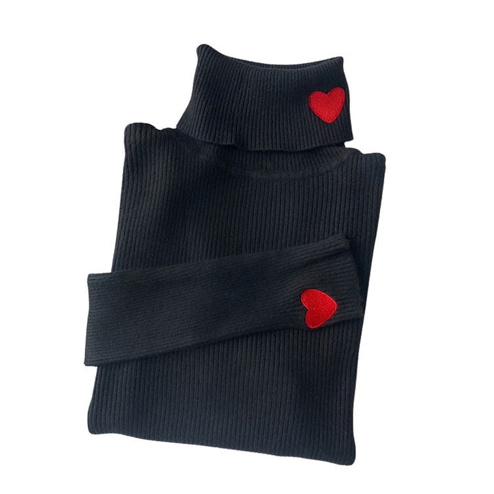 Red Heart Embroidery Turtleneck Jumper - Vedlit