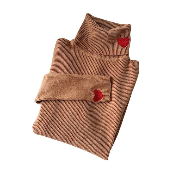 Red Heart Embroidery Turtleneck Jumper - Vedlit