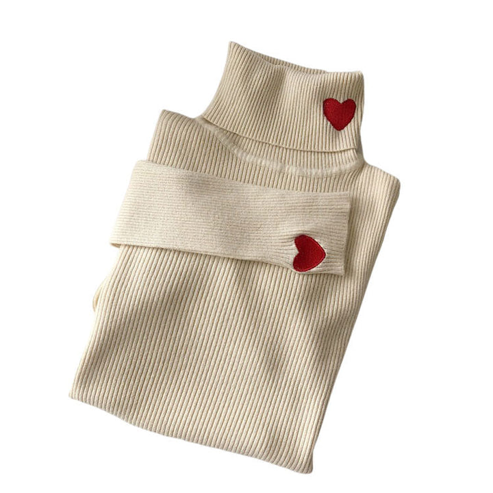 Red Heart Embroidery Turtleneck Jumper - Vedlit