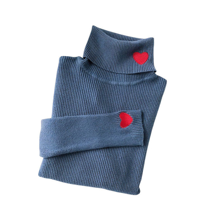 Red Heart Embroidery Turtleneck Jumper - Vedlit