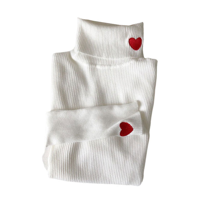 Red Heart Embroidery Turtleneck Jumper - Vedlit