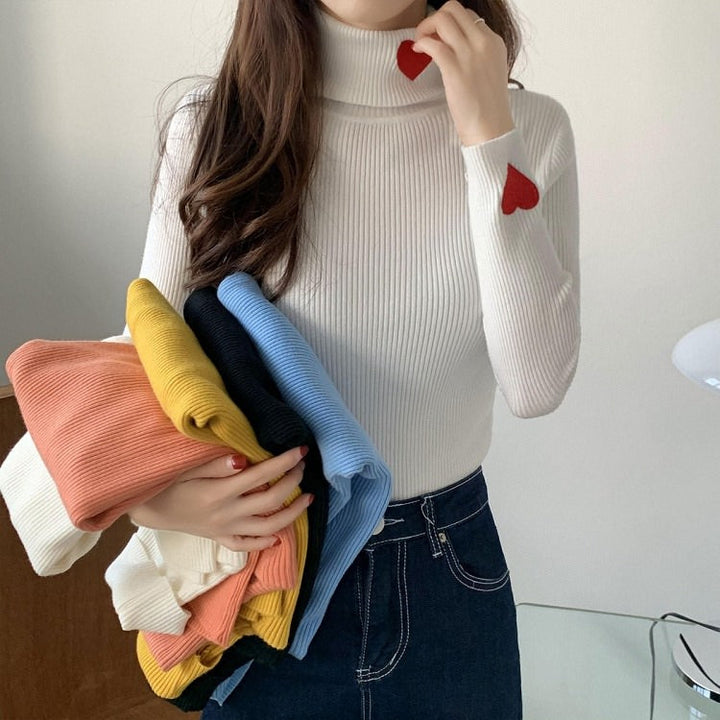 Red Heart Embroidery Turtleneck Jumper - Vedlit