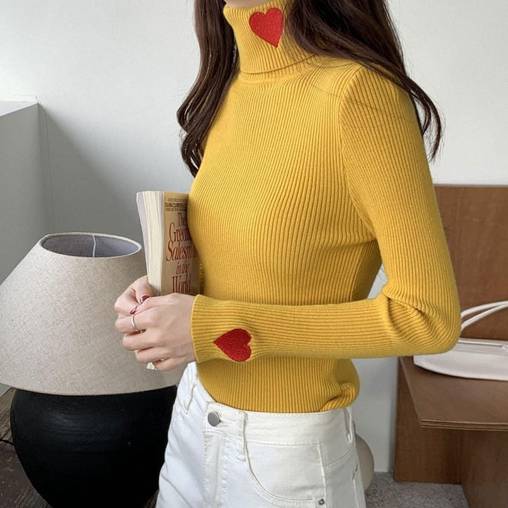 Red Heart Embroidery Turtleneck Jumper - Vedlit