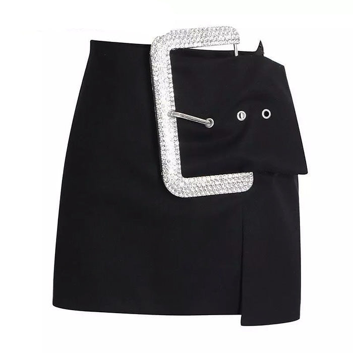 Rhinestone Buckle Mini Skirt - Vedlit