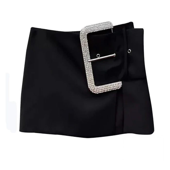 Rhinestone Buckle Mini Skirt - Vedlit