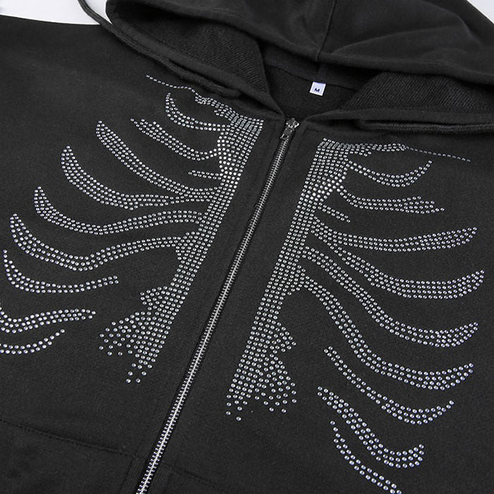 Rhinestone Skeleton Hoodie - Vedlit