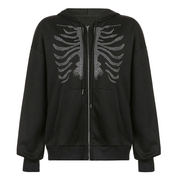 Rhinestone Skeleton Hoodie - Vedlit