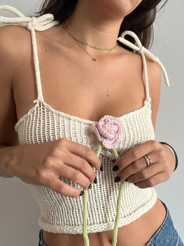 Rose Detailed Knitted Crop Top - Vedlit