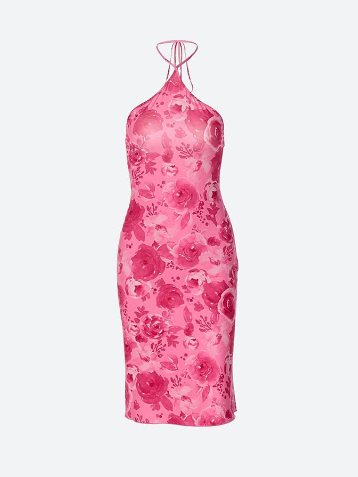 Rose Halter Neck Midi Dress - Vedlit