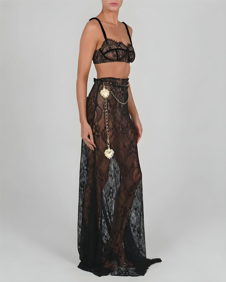 Sheer Lace Two Pieces Set - Vedlit