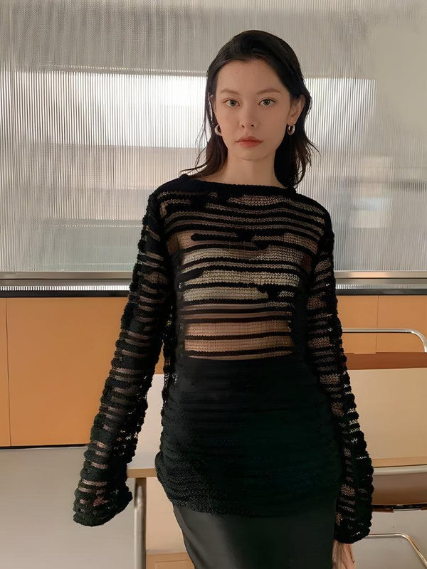 Sheer Loose Knitted Sweater - Vedlit