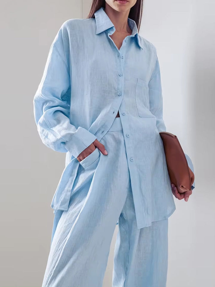 Shirt & Pants Blue Two Piece Set - Vedlit