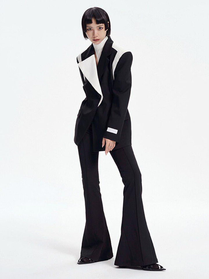 Single Button Color Block Blazer - Vedlit