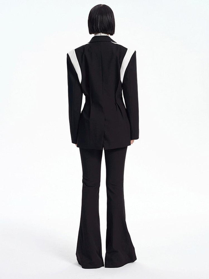 Single Button Color Block Blazer - Vedlit