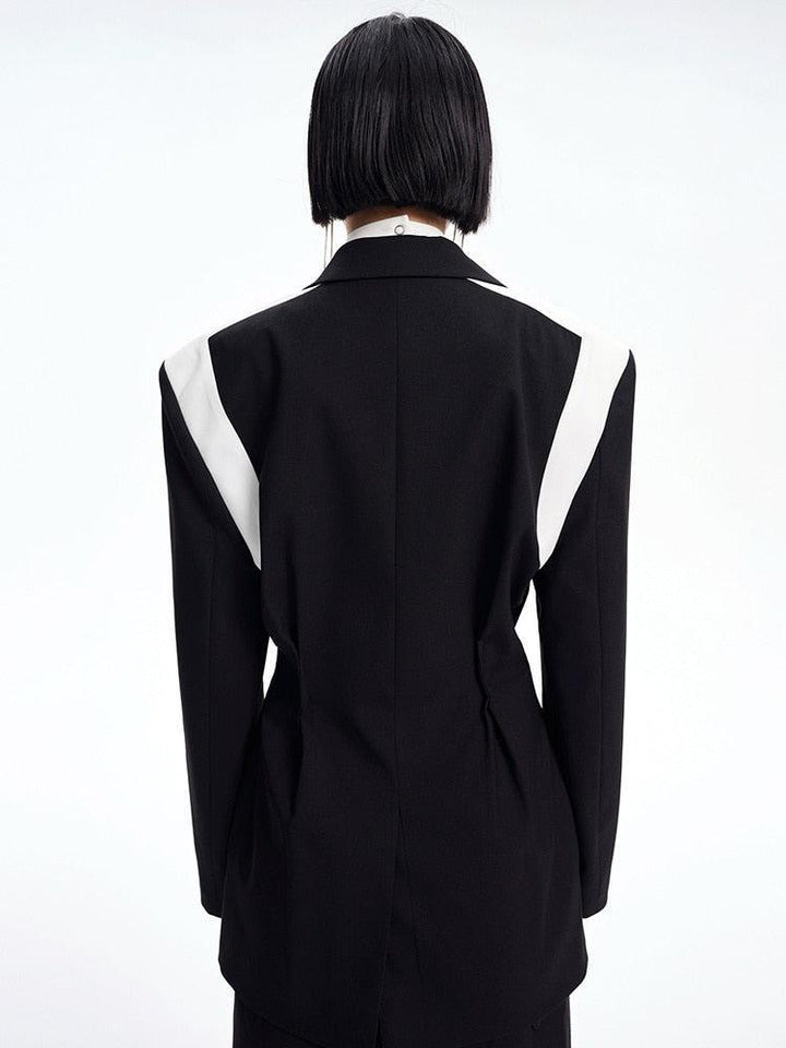Single Button Color Block Blazer - Vedlit