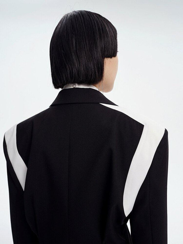 Single Button Color Block Blazer - Vedlit