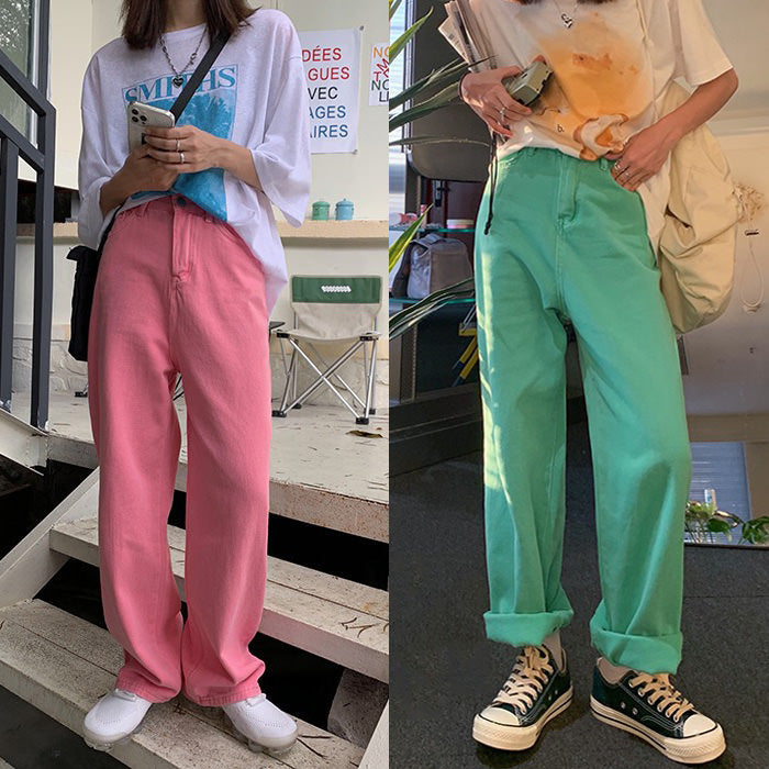 Skater Girl Aesthetic Wide Neon Jeans - Vedlit