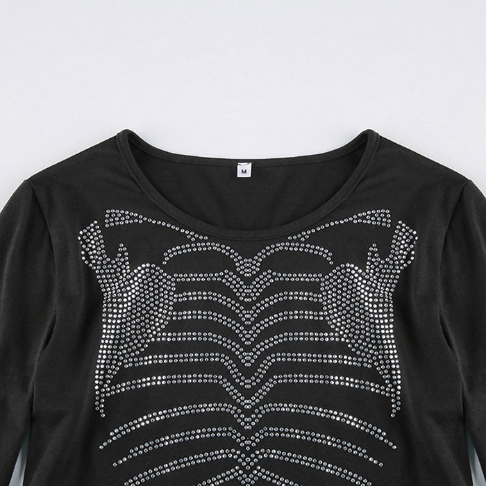 Skeleton Rhinestone Crop Top - Vedlit