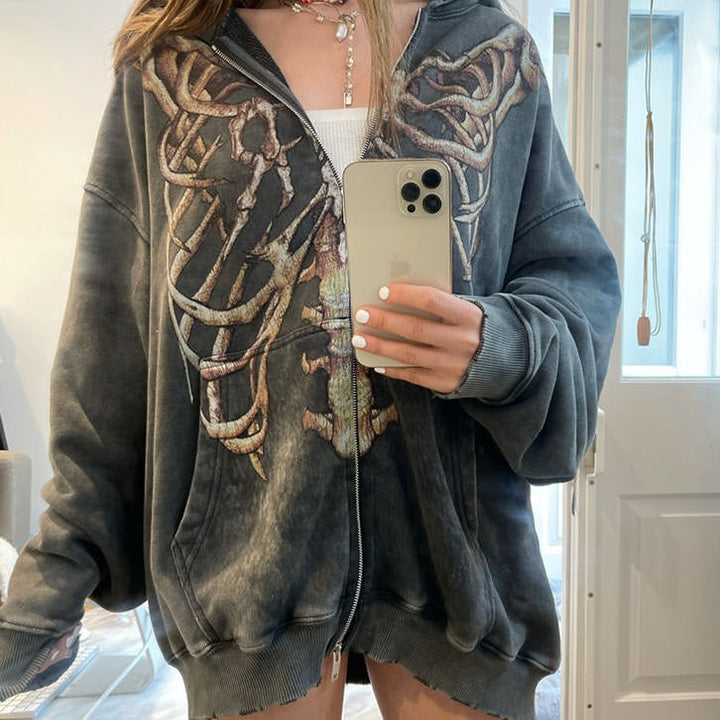 Skeleton Zip Up Hoodie - Vedlit