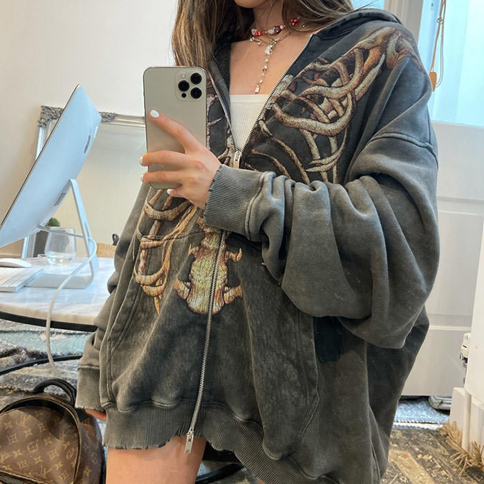 Skeleton Zip Up Hoodie - Vedlit
