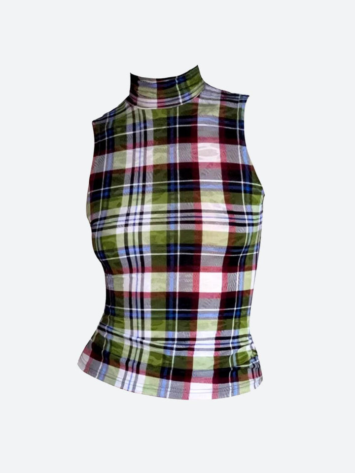 Sleeveless Plaid Top - Vedlit