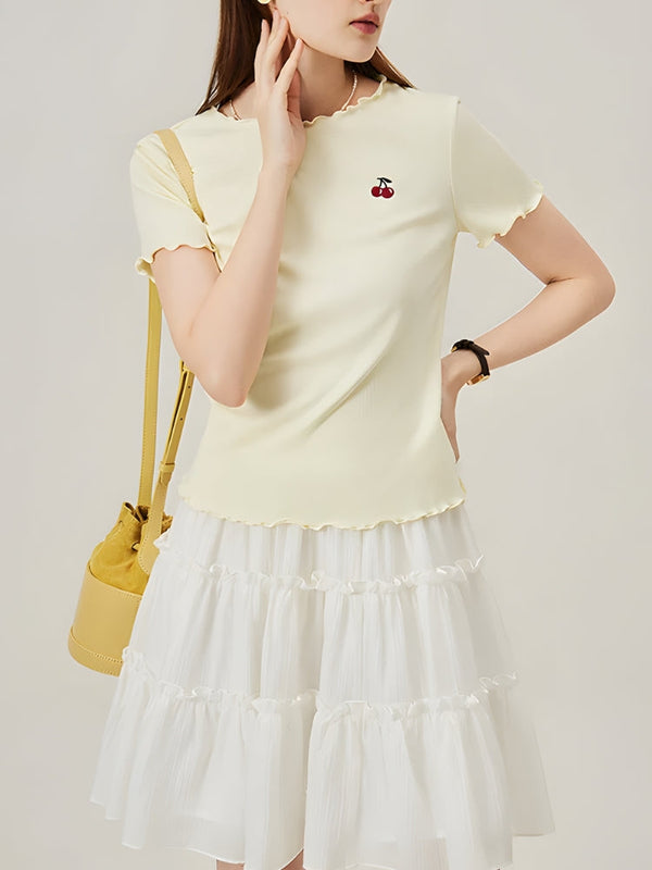 Soft Girl Cherry Lettuce Edge Tee - Vedlit