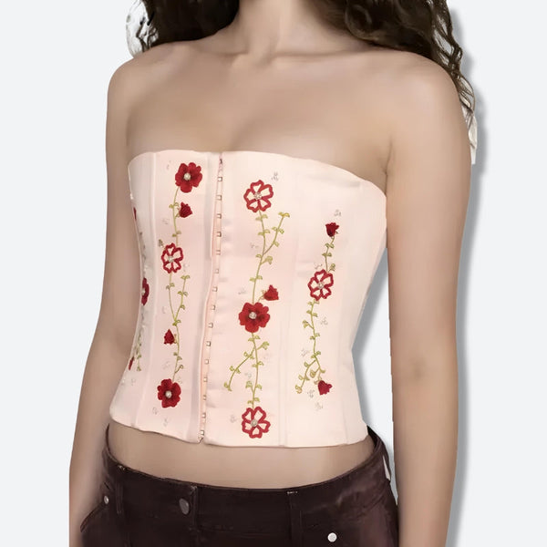 Soft Girl Embroidered Beaded Corset Top - Vedlit