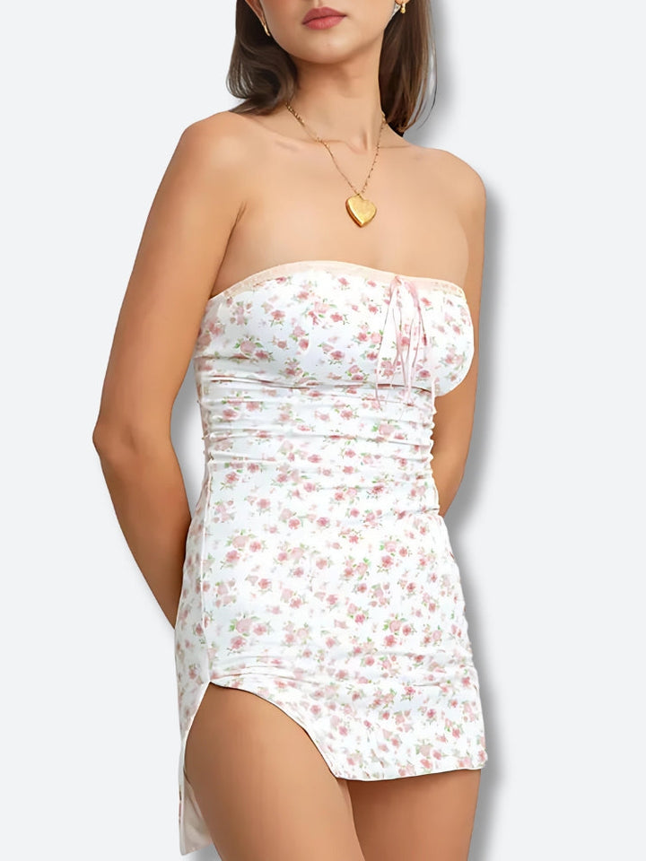 Soft Girl Floral Tube Mini Dress - Vedlit