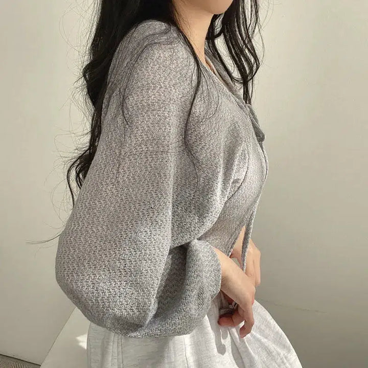 Soft Girl Lace Up Crop Cardigan - Vedlit