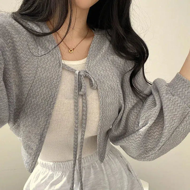 Soft Girl Lace Up Crop Cardigan - Vedlit