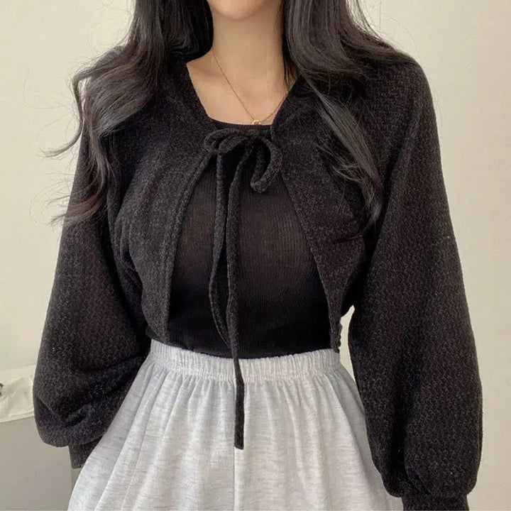 Soft Girl Lace Up Crop Cardigan - Vedlit
