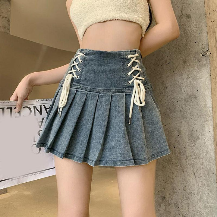 Soft Girl Lace Up Denim Mini Skirt - Vedlit