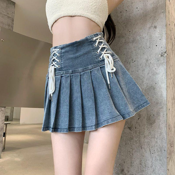 Soft Girl Lace Up Denim Mini Skirt - Vedlit