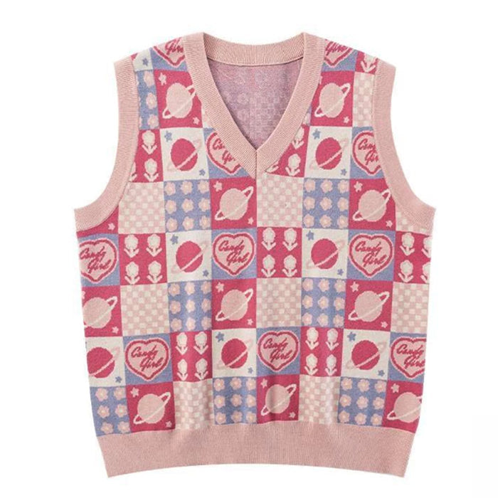 Soft Girl Patchwork Knit Vest - Vedlit