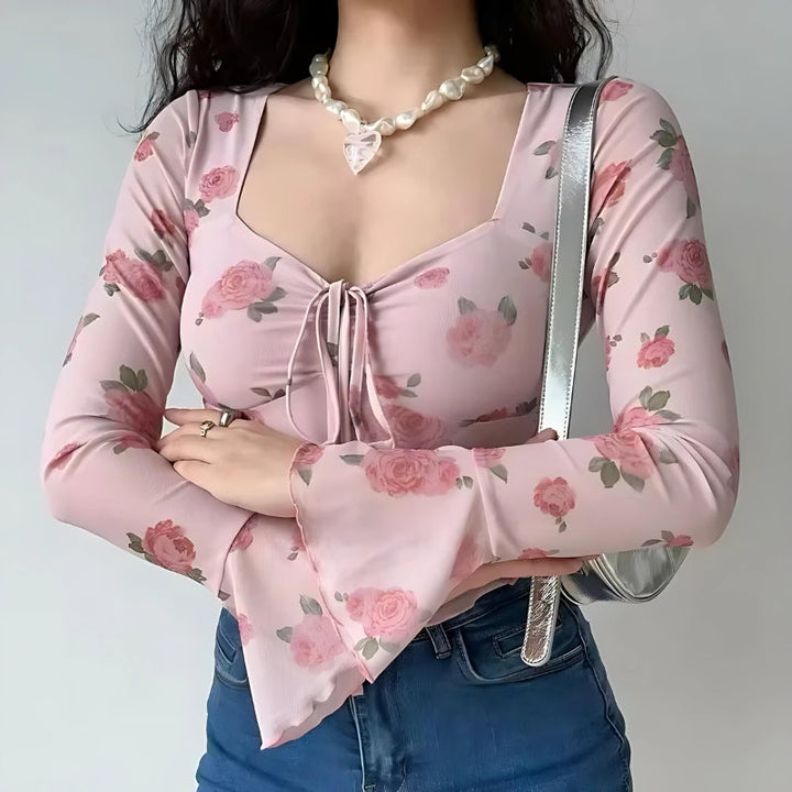 Soft Girl Rose Garden Mesh Top - Vedlit