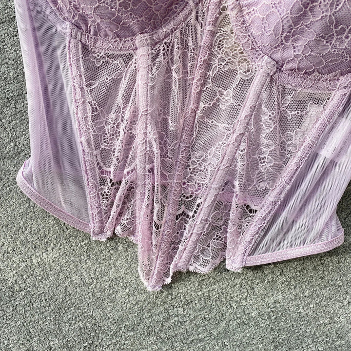 Soft Girl Sheer Lace Corset Top - Vedlit