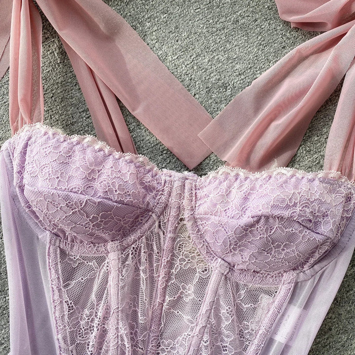 Soft Girl Sheer Lace Corset Top - Vedlit