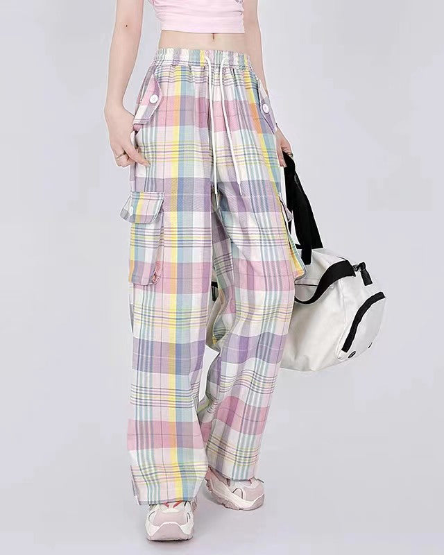 Soft Girl Plaid Cargo Pants - Vedlit