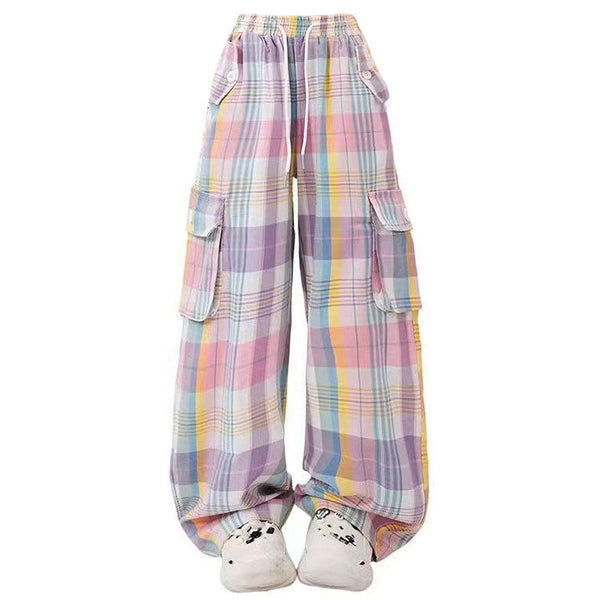 Soft Girl Plaid Cargo Pants - Vedlit