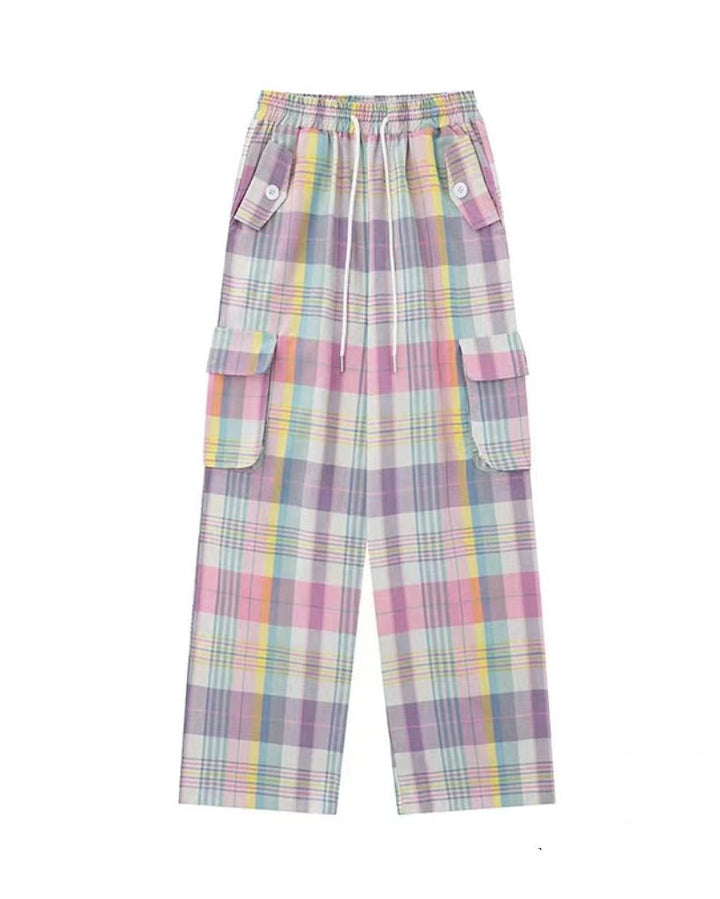 Soft Girl Plaid Cargo Pants - Vedlit