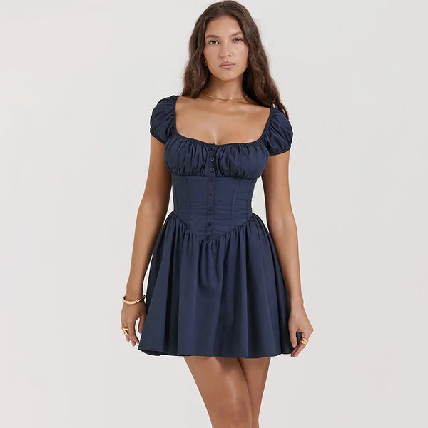 Square Neck Corset Mini Dress - Vedlit