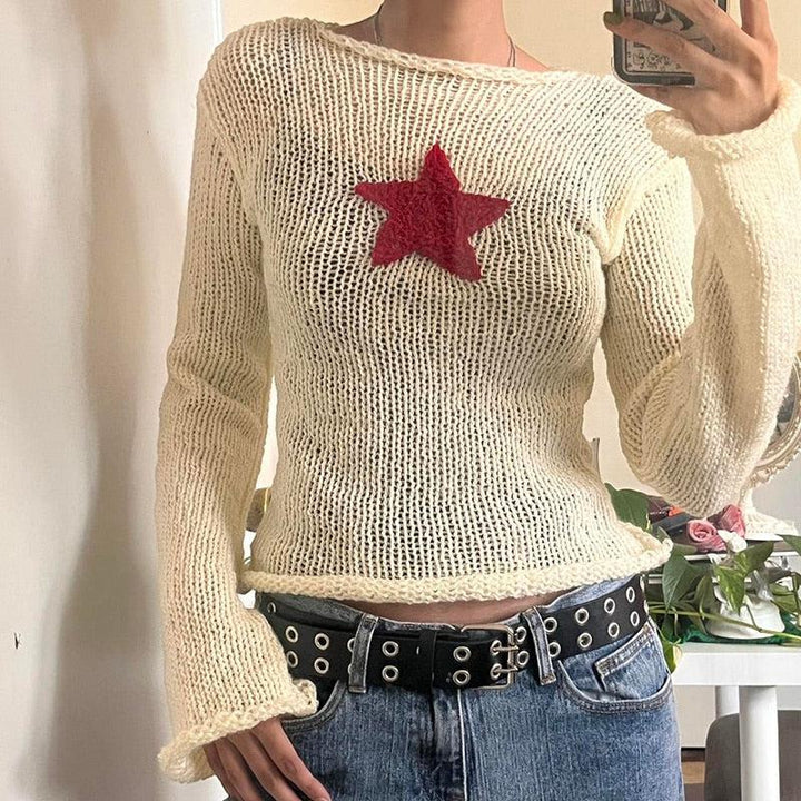 Star Embroidery Knitted Top - Vedlit