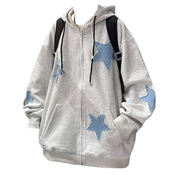 Star Patch Aesthetic Zip Up Hoodie - Vedlit