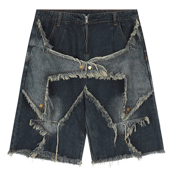 Star Patch High-Waisted Denim Shorts - Vedlit