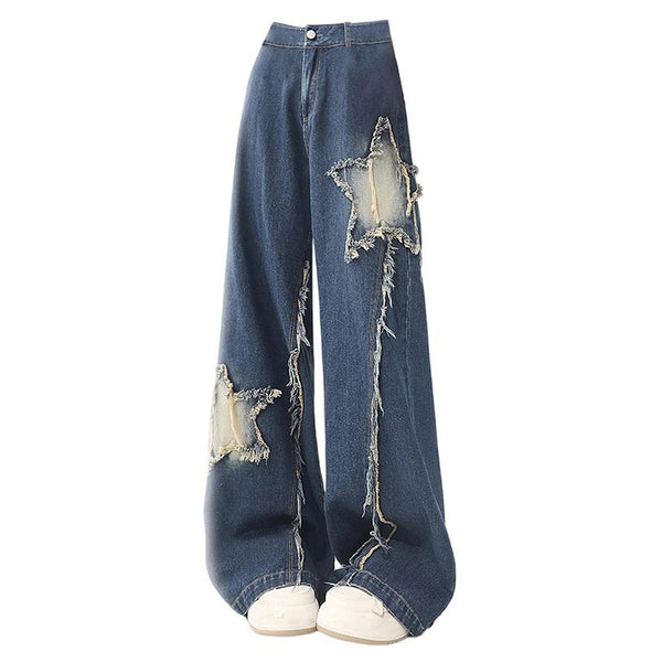 Star Patch Wide Leg Jeans - Vedlit