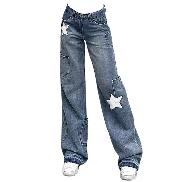 Star Print Y2K Style Jeans - Vedlit
