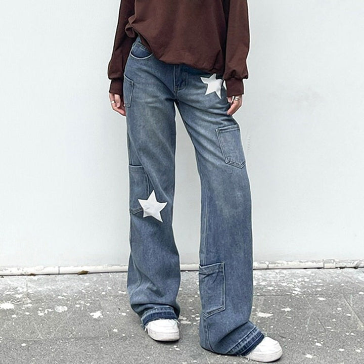 Star Print Y2K Style Jeans - Vedlit