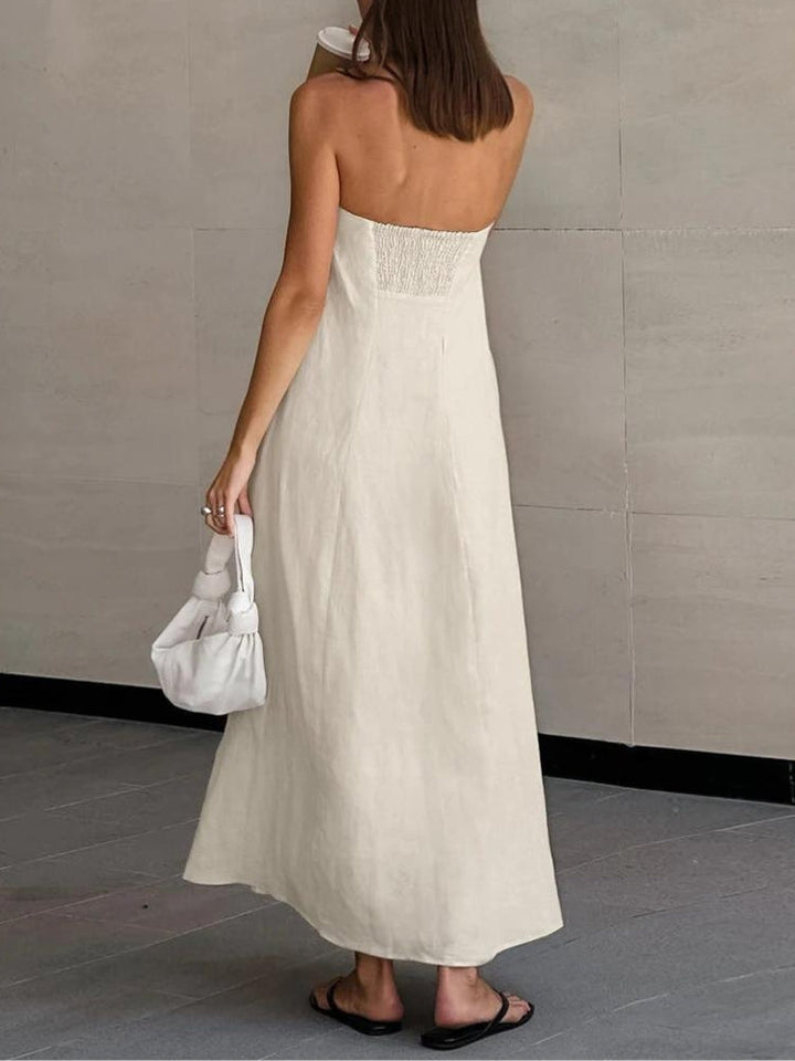 Strapless Linen Midi Dress - Vedlit