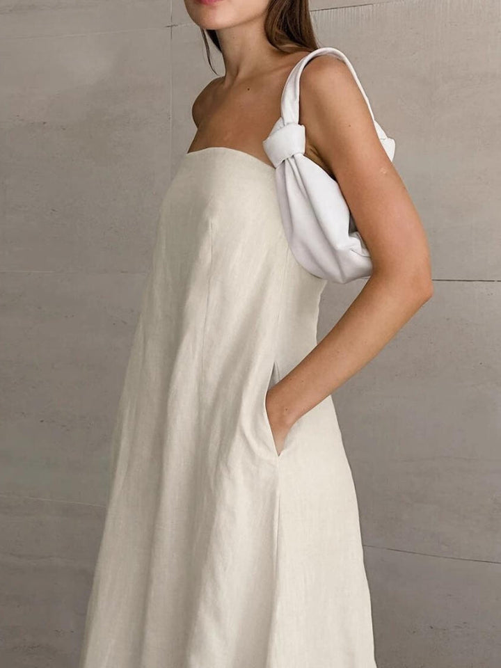 Strapless Linen Midi Dress - Vedlit