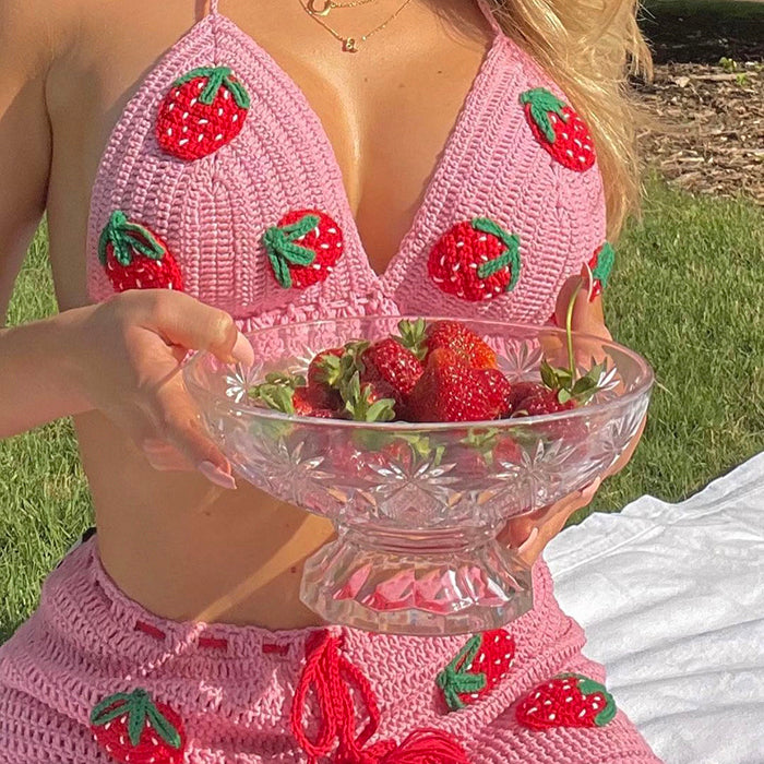 Strawberry Crochet Top & Skirt Co-Ord - Vedlit
